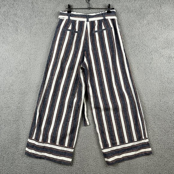 Banana Republic Pants Womens Sz 4 Blake Crop Striped Wide Leg Linen Blend Belted - Picture 3 of 13